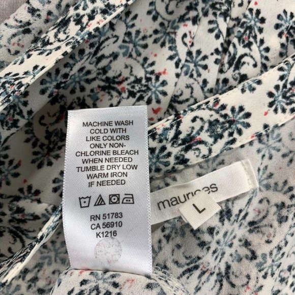 Maurices Mixed Print Blouse Button Tab Sleeve L - Picture 9 of 11